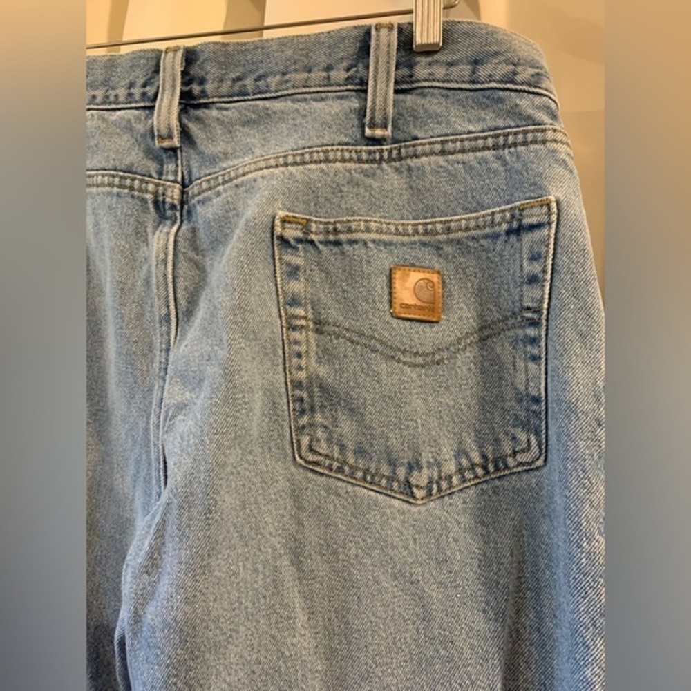 Vintage Carhartt Mens 36x30 Distressed Spell Out TraditionalFit Denim Jeans Blue - Picture 4 of 4